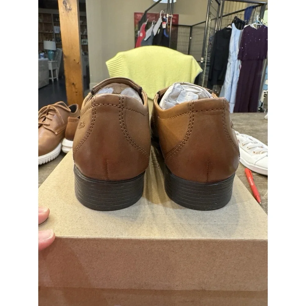 Clarks Mens Whiddon Step Dark Tan Leather Loafers Shoes 10.5 Wide Slip On
